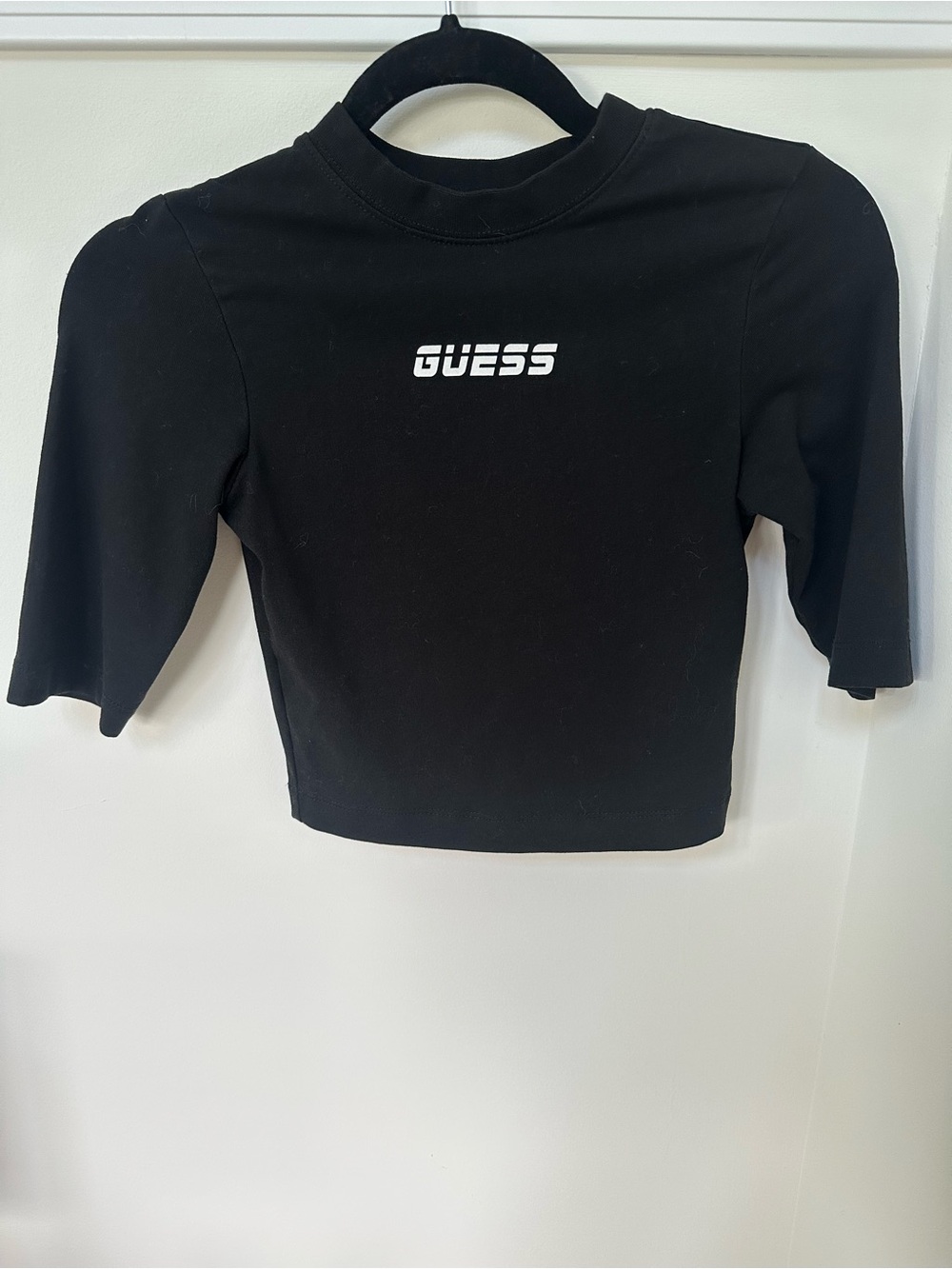 GUESS Black Crop Top with Center Logo